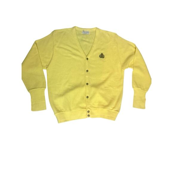 Vintage IZOD Butter Yellow Grandpa Academia Preppy Cardigan Sweater USA Mens XL - Picture 1 of 12